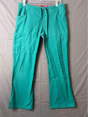 Dickies Women's XS Petite Green Scrub Pants Cargo Pocket Flare Leg Drawstring